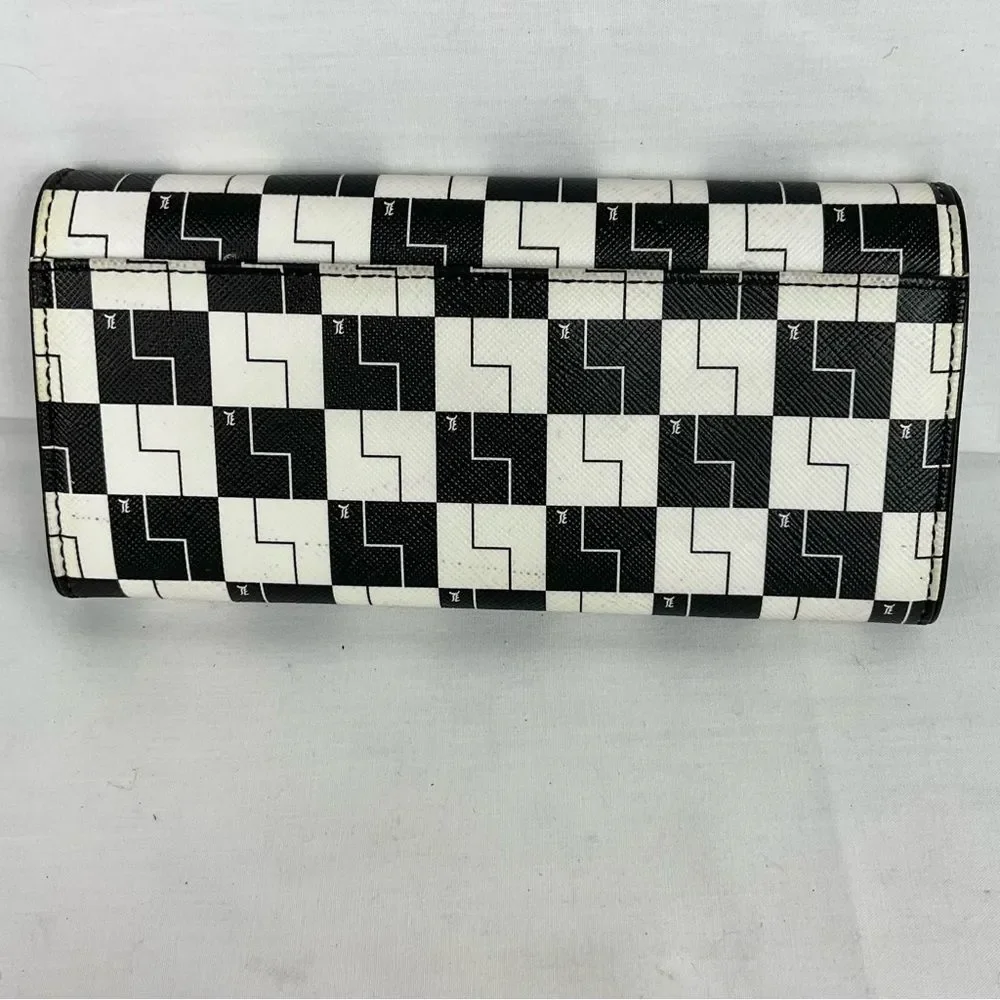 LAMB Black & White Checkerboard Wallet Y2K Signature Zip Around vintage